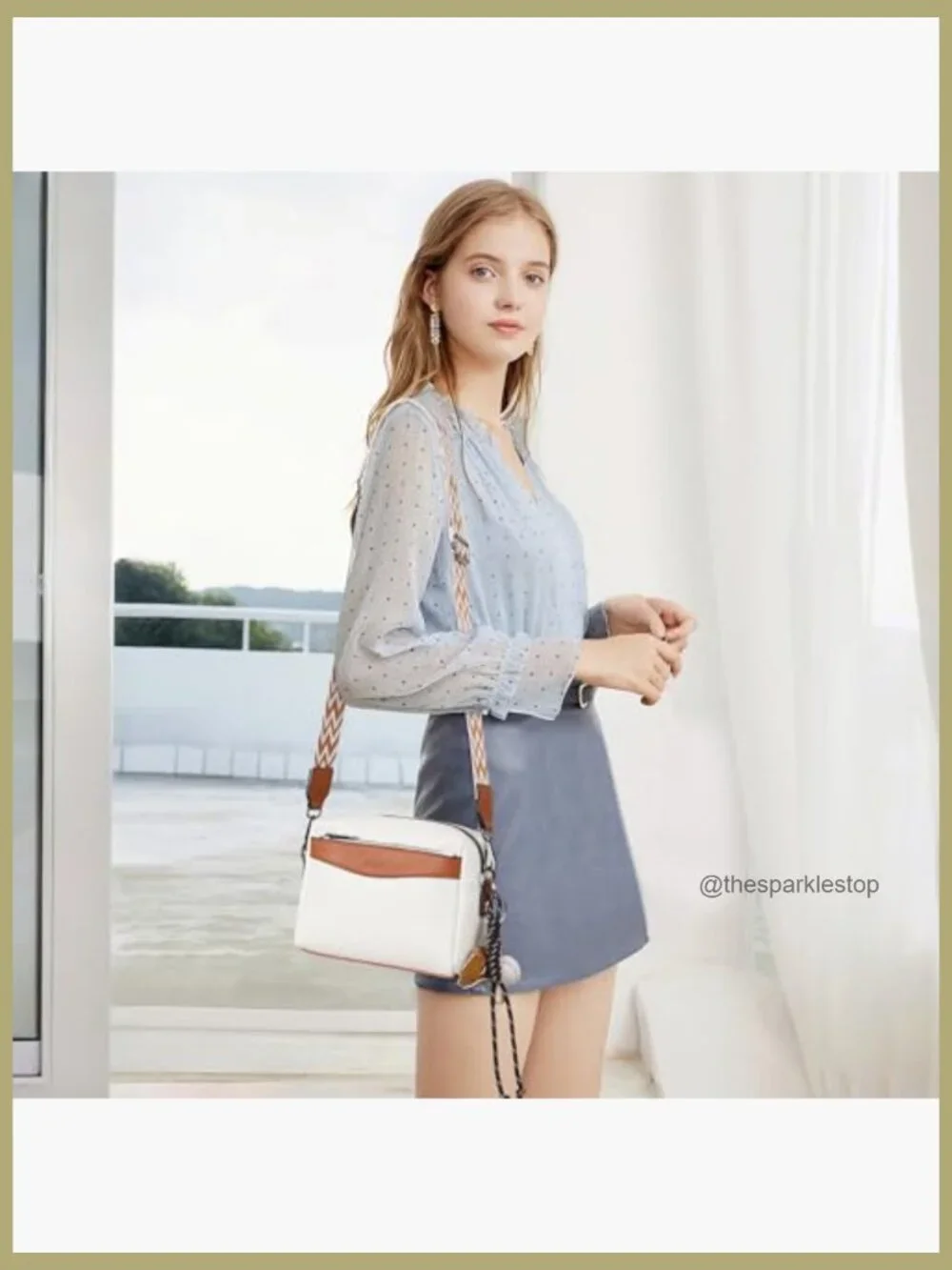 Small Vegan Leather Crossbody Purse with Triple Zip Compartments and Adjustable